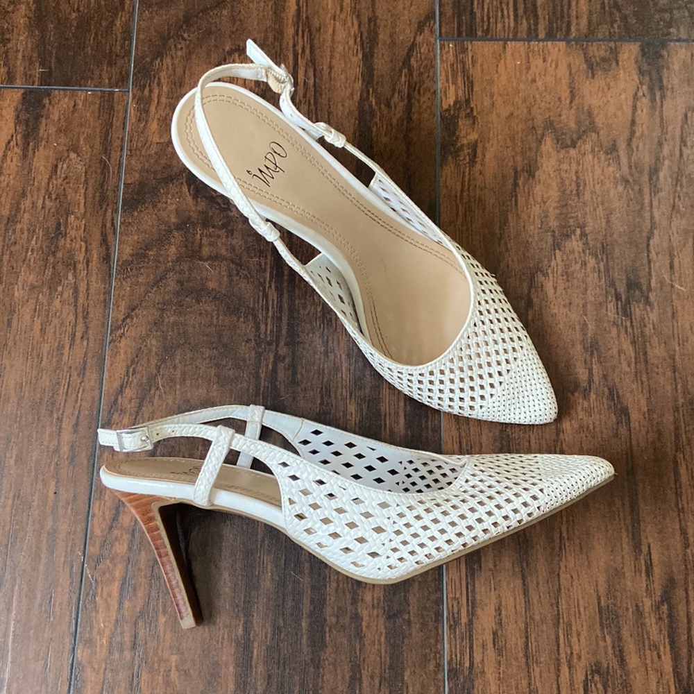 impo white sling back heels